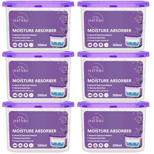 Moisture Absorber lavender scent box 6 Pack Dehumidifier Boxes Humidity Absorber in Wardrobes Bedrooms Bathrooms (220g pack) 6 bags