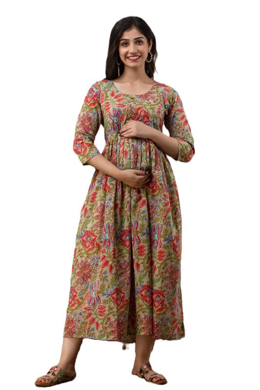 omsha Women's Cotton Floral Printed Anarkali Maternity Kurti for Women Cotton Styl-11-picture-15