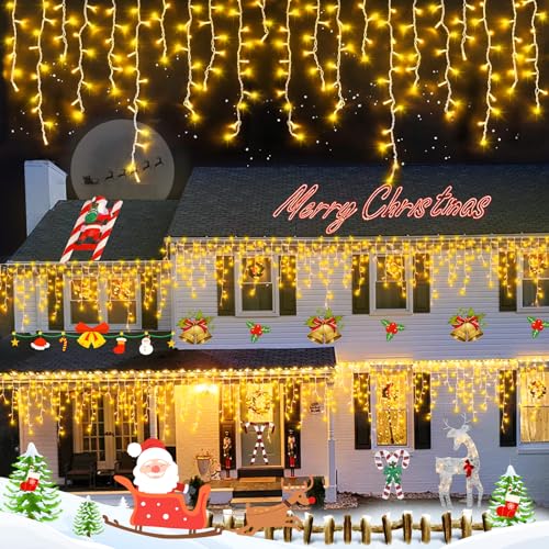 YEGUO 400 LED Icicle Lights Outdoor, 33ft 80 Drops Icicle Christmas Lights Connectable, 8 Modes Warm White Xmas Icicle Lights with Timer Indoor YEGUO 400 LED Icicle Lights Outdoor, 33ft 80 Drops Icicle Christmas Lights Connectable, 8 Modes Warm White Xmas Icicle Lights with Timer Indoor