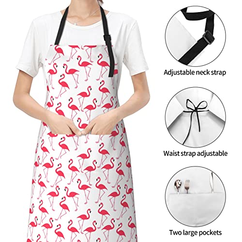 Vucemi Pink Flamingo Pattern Printed Apron Waterproof Adjustable Bib Apron Cooking With Pocket Durable Aprons For Kitchen Gardening #TOP5