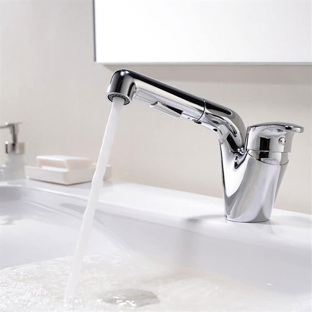 Robinet de salle de bain à trou unique avec douchette extractible laiton