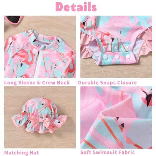 Image of Aalizzwell Baby Girls Long Sleeve One Piece Swimsuit with Hat