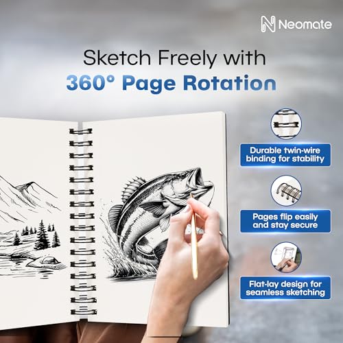 Image of Neomate A5 Spiral Sketch Book | 160 GSM, 120 Pages / 60 Sheets | Wiro Bound Artist Drawing Pad for Sketching, Shading, Doodling | Medium Surface for Kids, Adults, School & Office Use