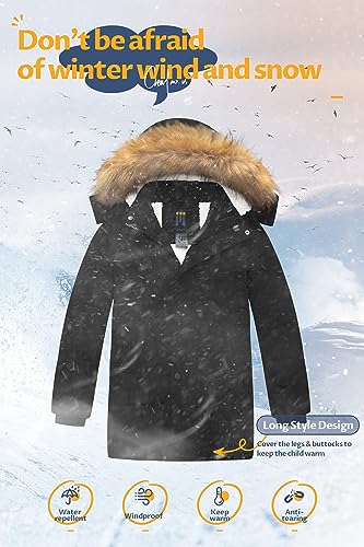 Image of CREATMO US Boy's Sherpa Long Parka Winter Coat Thicken Water Repellent Puffer Jacket With Removable Faux Fur Hood