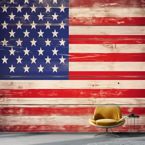 Papier Peint Intissé Haute Résolution Texture Bois et Drapeau Vintage - 3
