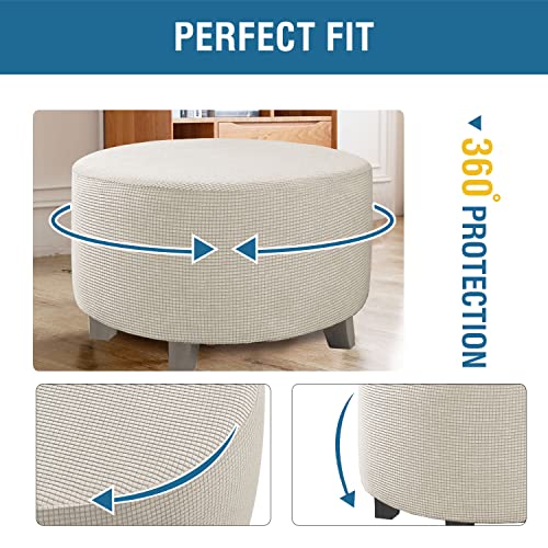 Image of H.VERSAILTEX Ottoman Cover Stretch Ottoman Slipcover Round Ottoman Storage Cover Folding Stool Covers Furniture Protector Cover for Footrest Ottoman Fit Dia 20 inch - 23 inch, Island Fossi