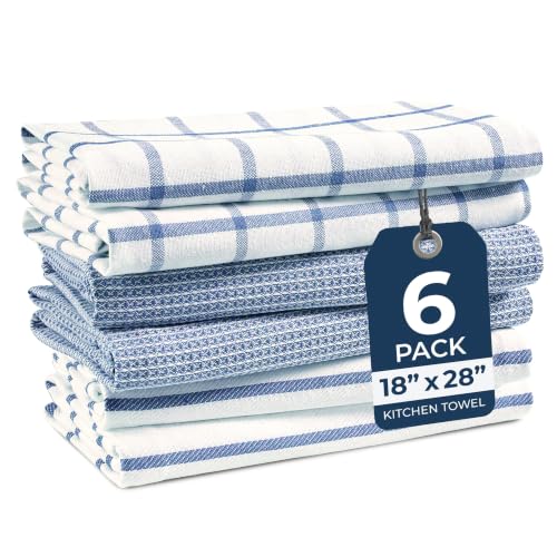 Image of LANE LINEN 100% Cotton Kitchen Towels for Cleaning 6PC - Indigo
