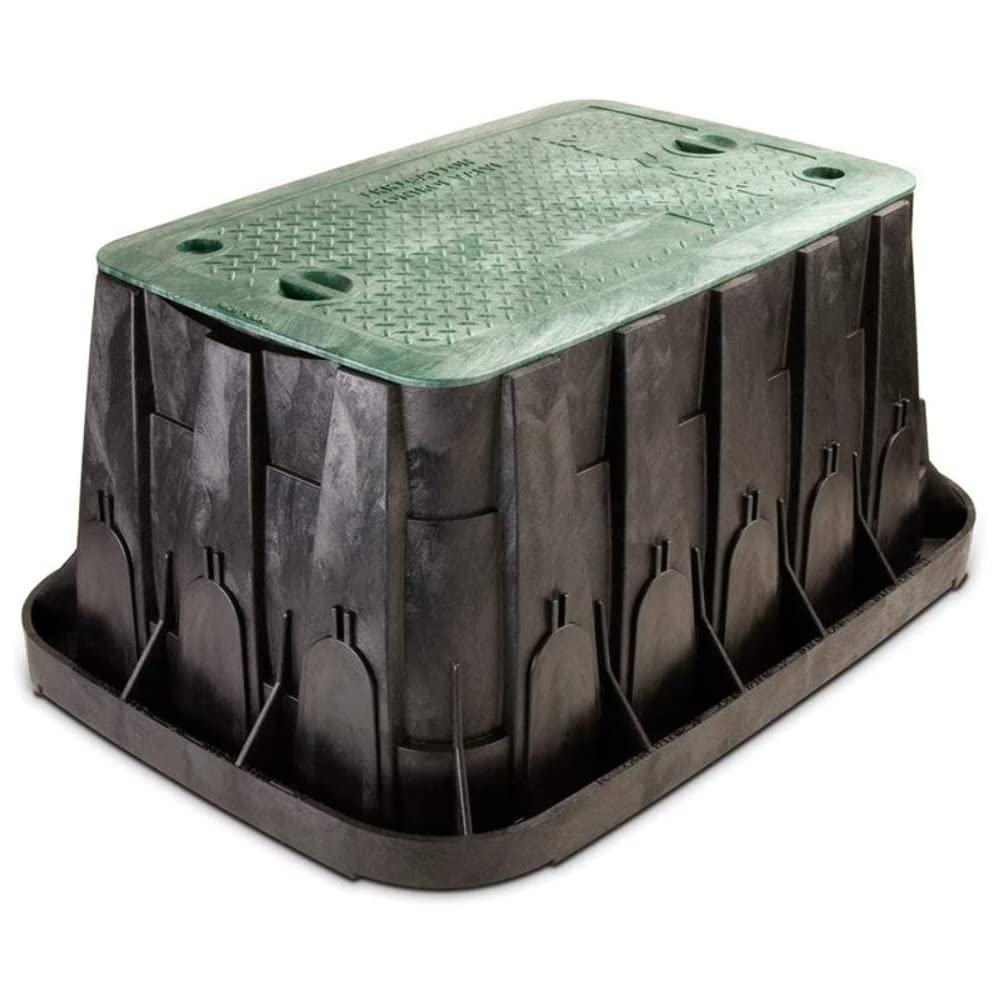 Rain Bird Arqueta Rectangular Serie VB Modelo SPR-H Super Jumbo con cuerpo negro y tapa de Cierre por Dos Tornillos [84 cm x 60 cm x 46 cm]. Dispone de 14 ranuras para acomodar la tubería