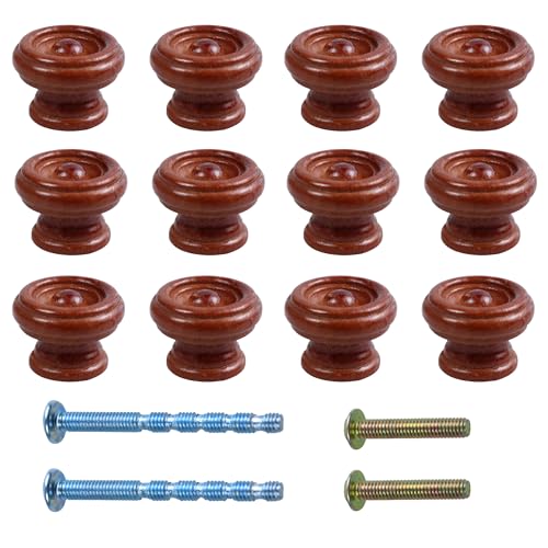 bociloy 12Pcs 1.5" Round Wooden Drawer Knobs, Finished Mushroom Shape Cabinet Pulls Handles, Natural Wood Dresser Knobs for Kitchen Cupboard Furniture Wardrobe, Light Brown