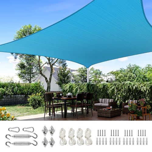Quictent 12x16ft 185G HDPE Rectangle Sun Shade Sail Canopy 98% UV Block Outdoor Patio Garden with Hardware Kit (Turquoise) 12 x 16 ft Rectangle Turquo