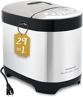 KITCHENARM 29-in-1 Bread Machine: Gluten-Free 2LB Whole Wheat Maker with Custom Cycles, Recipes & 1-Press Baking - Stainless Steel