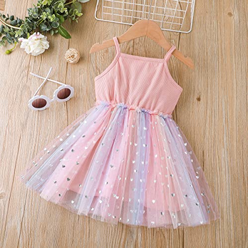 Toddler Baby Girls Sleeveless Rainbow Tutu Dress Infant Tulle Layered Sundress Skirt With Sequins Heart (Pink, 18-24 Months) #TOP2