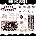 50th Birthday Party Decorations Kit, Happy 50th and Fabulous Birthday Decorations Set Crown and Sash,59Pcs Rose Gold and Black Gifts for Women PRE-ASSEMBLED