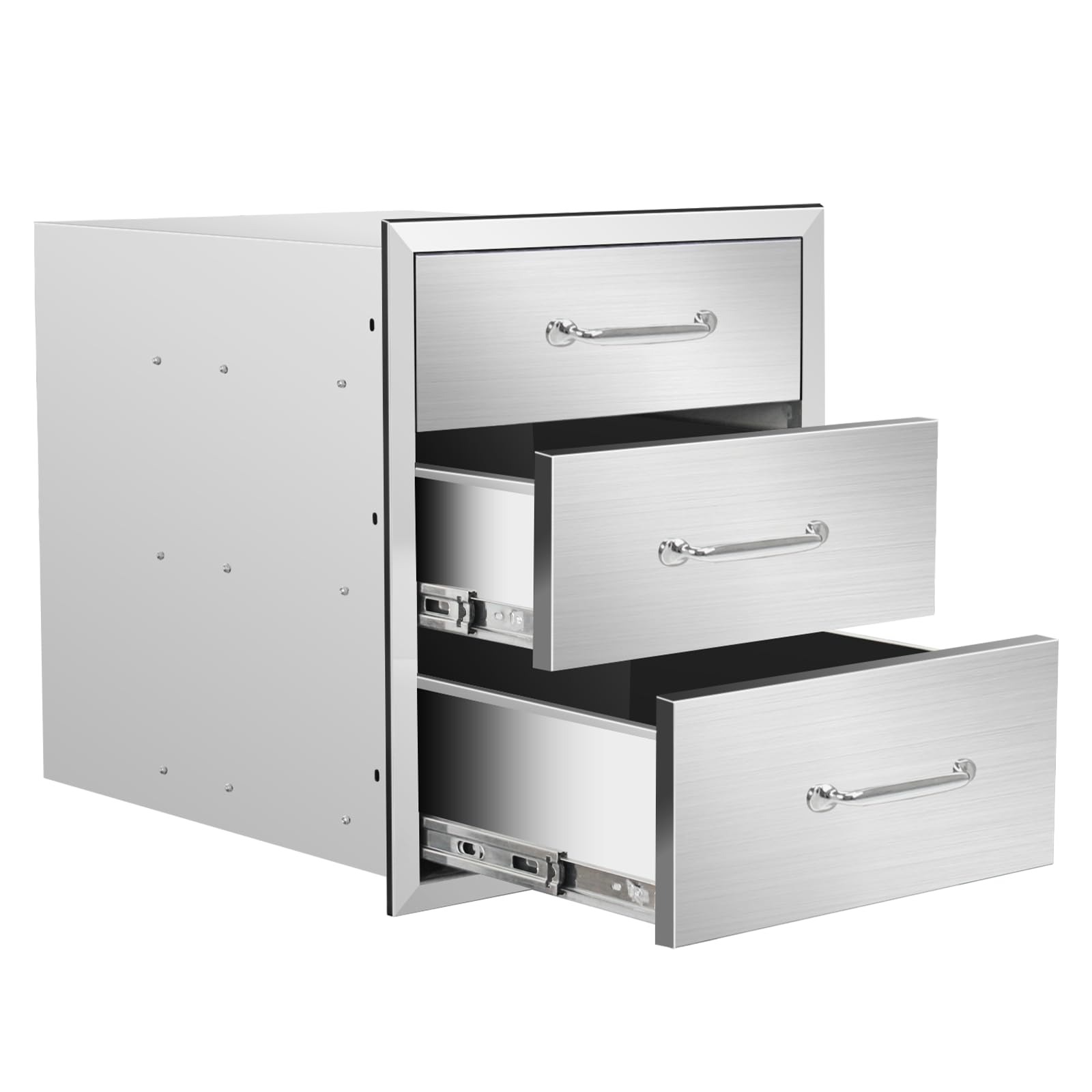 Outdoor Kitchen Drawers 18" W x 21" H x 21" D Stainless Steel Drawer BBQ Triple Drawers with Chrome Handle for Outdoor Kitchen Island, Patio Grill Station