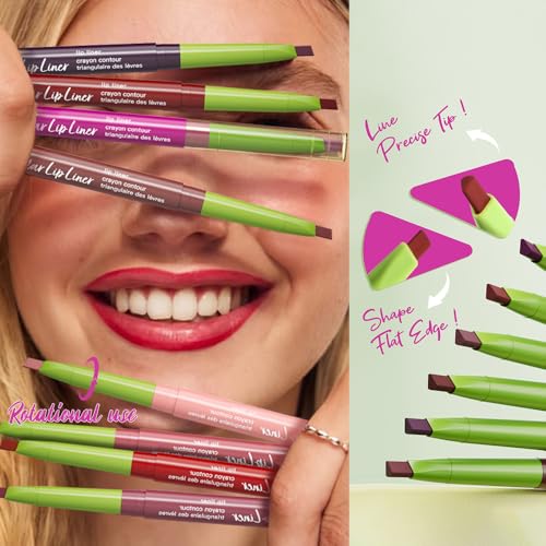 Image of evpct Dark Wine Red Triangle Lip Liner Pencil Stick for Women, Retractable Lips Liner Pen Triangle Tip for Sculpting Filling Plumping, Longwear Lipliners Pencil Vegan Cruelty Free Lip Filler Plumper