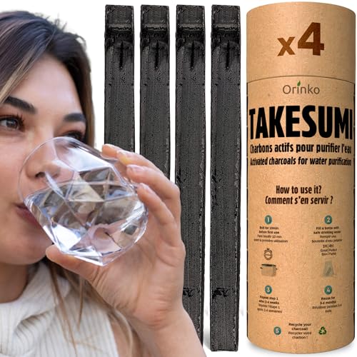 ORINKO® Carbón Activado Takesumi x4   Filtro Natural para Purificar hasta 1L de Agua en Jarras y Botellas   Carbón Vegetal Binchotan Ecológico Reutilizable   Calidad Japonesa