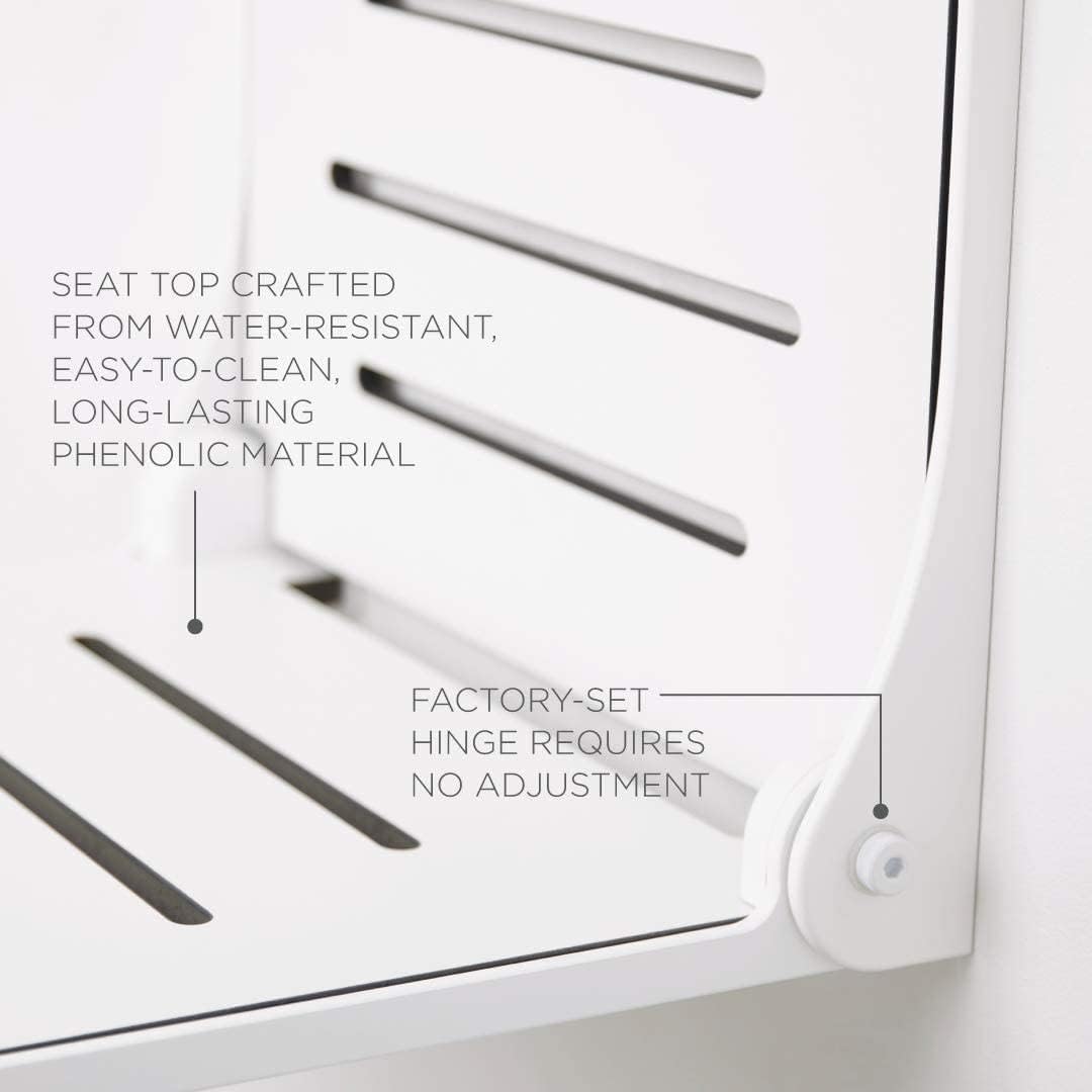 Seachrome Fotelik prysznicowy z funkcją lift-Assist, siedzisko w stylu jarzma, wyściełany blat Naugahyde, uchwyt ścienny, 45 x 40 cm, białe