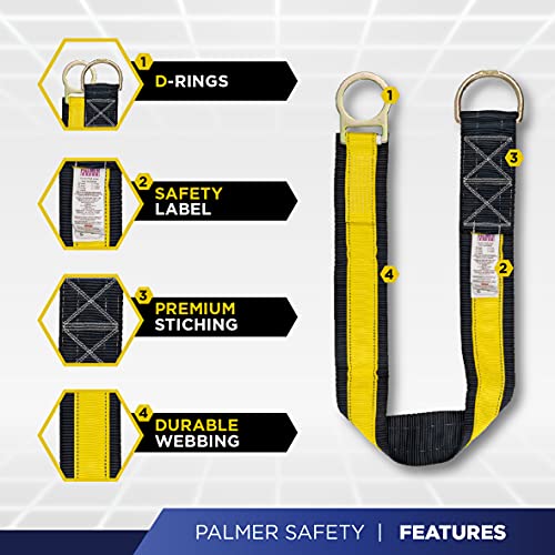 Image of Palmer Safety 2-Pack 10 Ft Cross Arm Strap, 3 inch Wide Beam Straps Choker w /Large & Small D-Ring, ANSI OSHA Anchorage Sling Fall Protection Lanyard