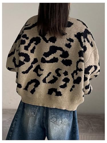 GORGLITTER Women's Leopard Print Sweaters Fall Sweater 2025 Vintage Cheetah Long Sleeve Knit Crewneck Pullover Top3
