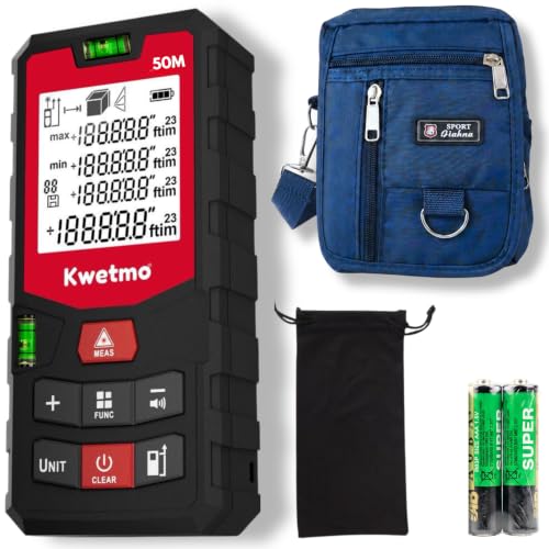Image of Kwetmo Laser Measuring Device-Laser Distance Meter-Digital Distance Measurement Laser Machine, IP54 Waterproof Large LCD Backlit, Pythagorean Mode (50 MTR, Black)