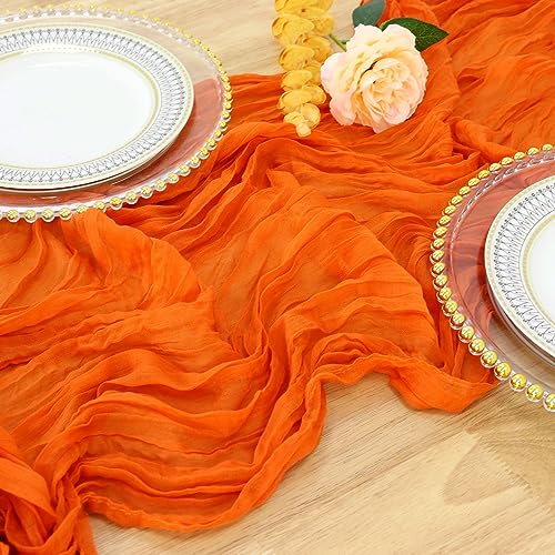PATYDEST Orange Cheesecloth Table Runner 2 Pack Rustic Boho Cheese Cloth Gauze Table Runner 10ft Sheer Runners for Tables 120 inches Long Vintage Dining Table Runners for Birthday Halloween Party by PATYDEST - Used condition - Image 2