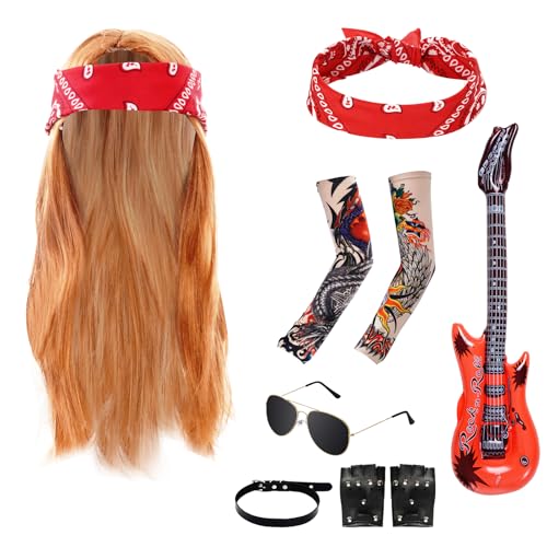 Accesorios de fiesta de cosplay punk de los años 80 para hombres, Halloween, carnaval, accesorios punk, disfraces de estrella de rock para mujer, disfraz de rock and roll multi, Multi, Standard