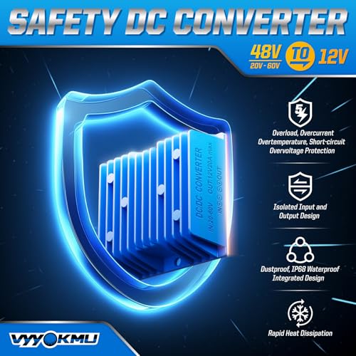 240W 20A 12v Golf Cart Regulator Reducer Transformer with Fuse 48V/36V to 12V DC-DC Step Down Voltage Converter, Waterproof Power Supply Module with Fuse, Blue2