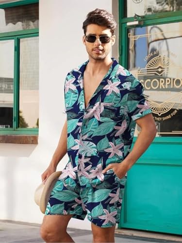 Image of GRECIILOOKS Co Ord Set for Men | Trendy Night Dress for Boys | Shirt and Shorts Combo for Lounge | Stylish Summer and Travel Outfit | Men's Matching Two-Piece for Vacation