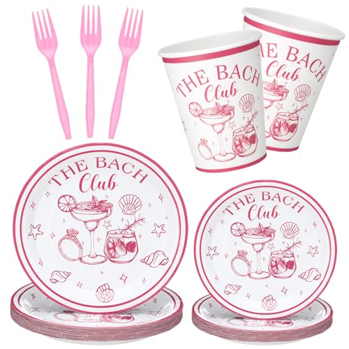 Yungyan 96 Pcs Pink Bachelorette Party Supplies The Bach Club Coastal Bachelorette Tableware Set Summer Beach Paper Plates Forks Cups for Wedding Birthday Party Bridal Shower
