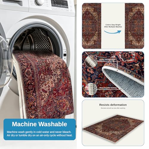 Tapete decorativo rojo 2x3 ft lavable a máquina miniatura 4