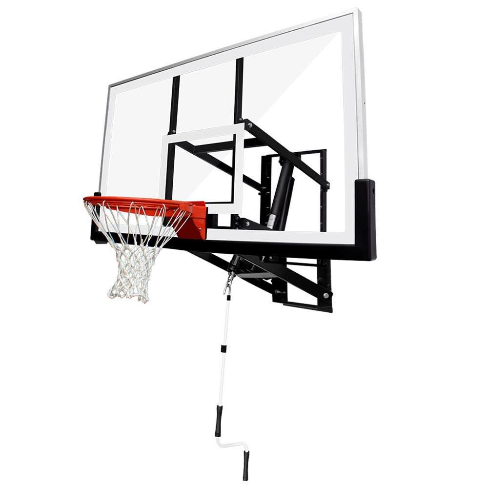 PROGOAL Basketball Hoop Wall Mount Adjustable-Height, with 72x42in Tempered Glass Backboard, Pro-Style Dual-Spring Breakaway Rim, Durable Bracket and Net