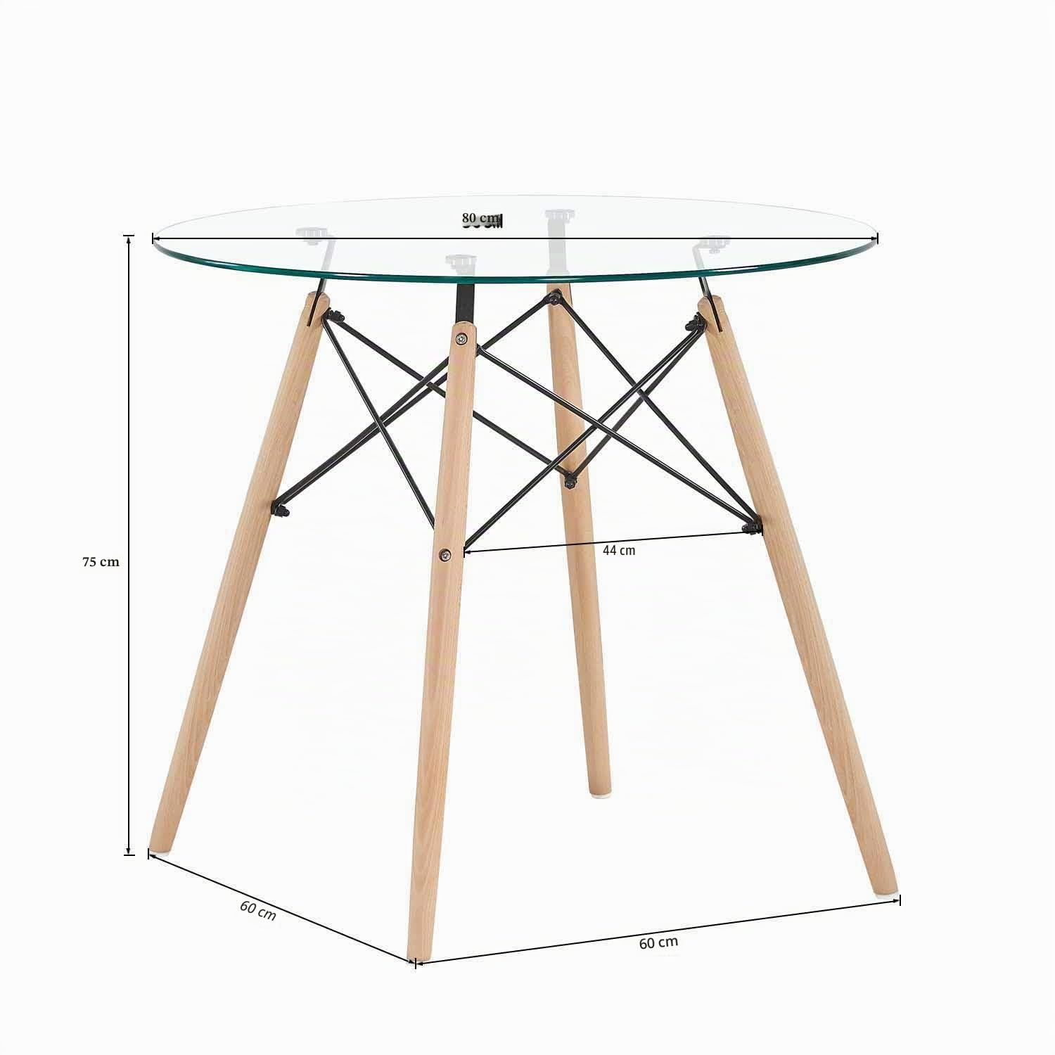 DORAFAIR Table de Salle à Manger en Verre trempé, Table Ronde de Cuisine ou café Moderne Nordique Pieds en Bois