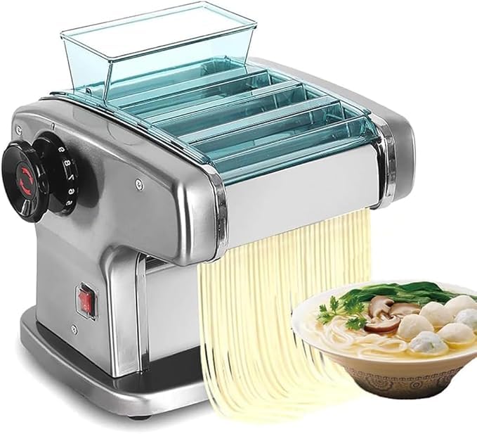 Machine à pâte électrique 135 W en acier inoxydable pour la fabrication de spaghettis et lasagnes avec 3 largeurs de lame (2,5 mm, 4 mm et 9 mm) et 9 épaisseurs de pâte variables (0,5