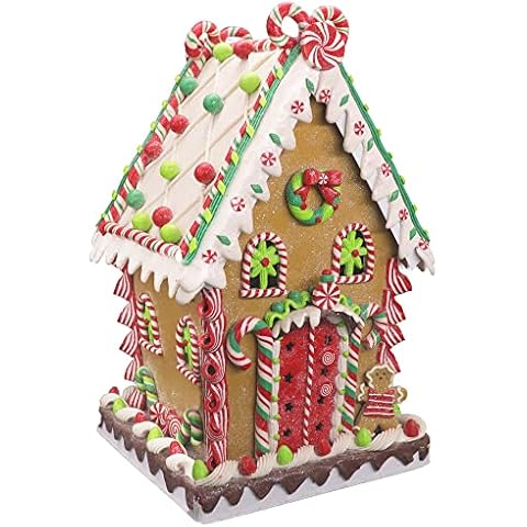 KPCB Gingerbread House Decorations - Prelit Gingerbread Decor 14 inches - Classic Christmas Village Figurines with Detailed Handcrafted Elements - Table Centerpiece Cookie Holiday Decor Cover