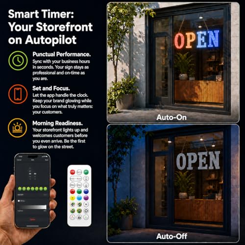 Image of 36 inchx12 inch LED Open Sign for Business - Smart App & Remote Control, Timer, Custom Colors & Brightness - High Visibility for Storefronts, Restaurants, Bars, Salons, Cafes, Retail Shops