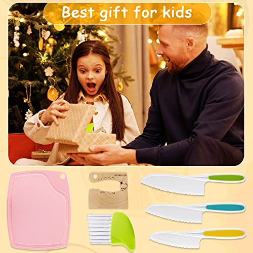 6 Pieces Kids Knife Set Include Wooden Toddler Knife Crinkle Cutter for Veggies Nylon kids knifes for Real Cooking Montessori Kitchen Tools for Toddlers With Cutting Board - Thumbnail 7