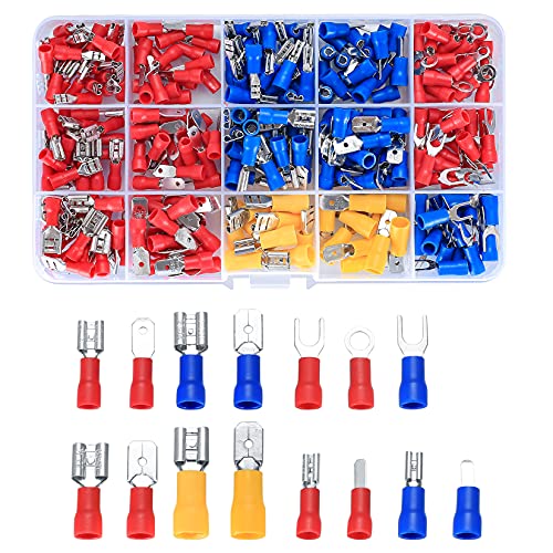 Kabelschuhe Set, 280 Stück Quetschverbinder Sortiment Set, Elektrische Kabelschuhe Flachstecker Rundstecker Gabelkabelschuhe Ringkabelschuhe Stoßverbinder Cover