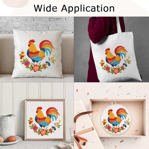 Image of Nuberlic Rooster Embroidery Kit for Adults Beginners, Stamped Farmhouse Embroidery Starter Kit with 7.9 Inch Hoop, Threads, Needles & Instructions, DIY Needlework Craft Gift