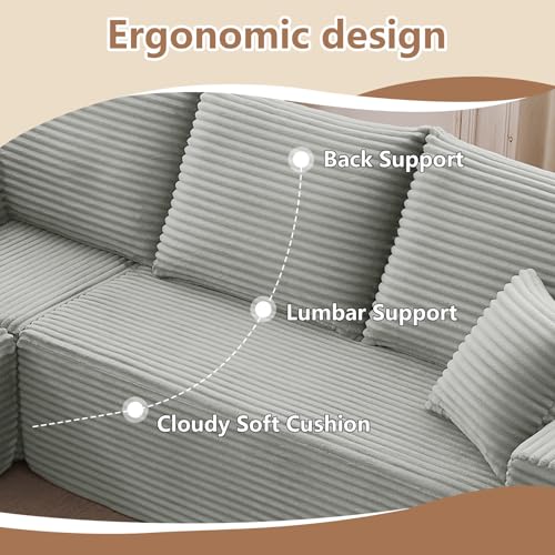 Image of Oversized Modular Sectional Sofa Couch, Large 5 Seater Corner Sofa Modern V Shaped Sectional Couch Cloud Couches for Living Room, Office, Spacious Space, Corduroy, No Assembly Required, Light Grey