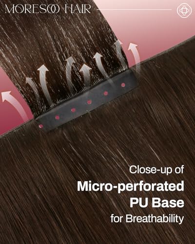 Image of Moresoo Human Hair Butterfly Weft Extensions, Medium Brown, 18 Inch 50g | aligned remy strands blend with medium brown hair for date looks, dinner plans and softly textured everyday waves