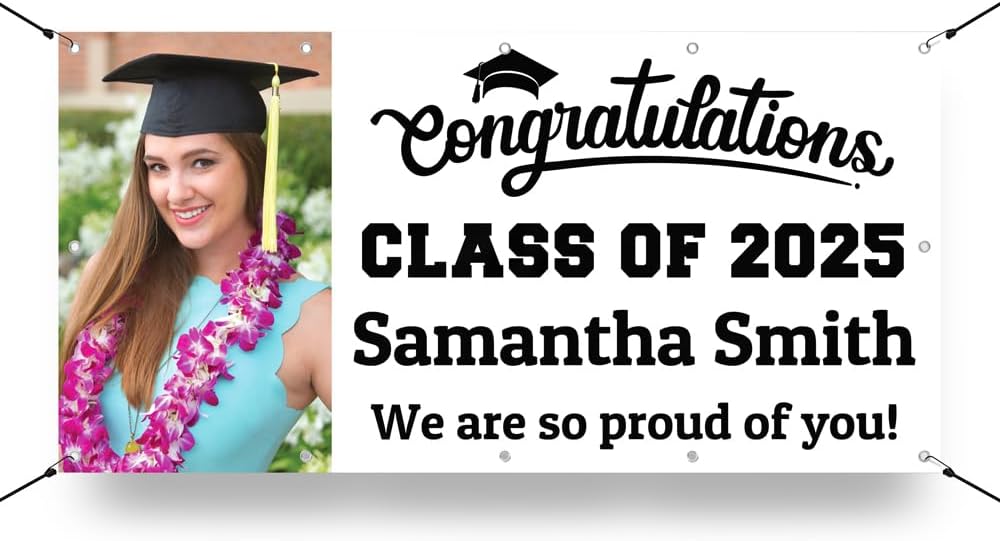 Personalized Graduation Photo Vinyl Banner Sign - Class of 2025 Custom Photo and Name - Milweb1 - White - 2'x4'