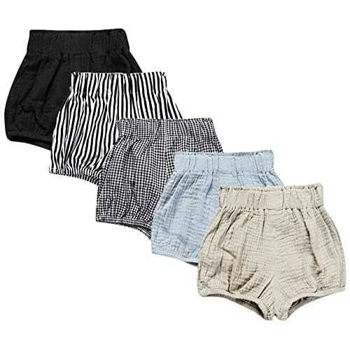 EISHOW 5 Pieces Newborn Boy Girl Diaper Covers Under Dresses Infant Underwear Panty Toddler Baby Shorts for 0-24 Months