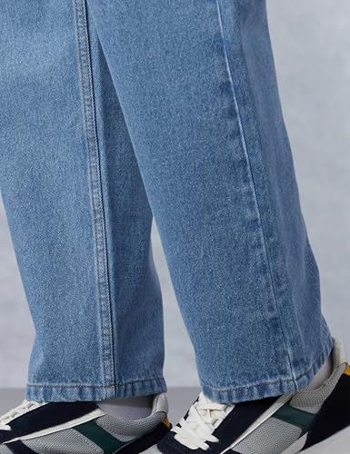 Image of Amazon Brand - Symbol Men's Pleated Baggy Fit Cotton Jeans | Mid Rise | Loose & Relaxed | Oversized Jeans Pant