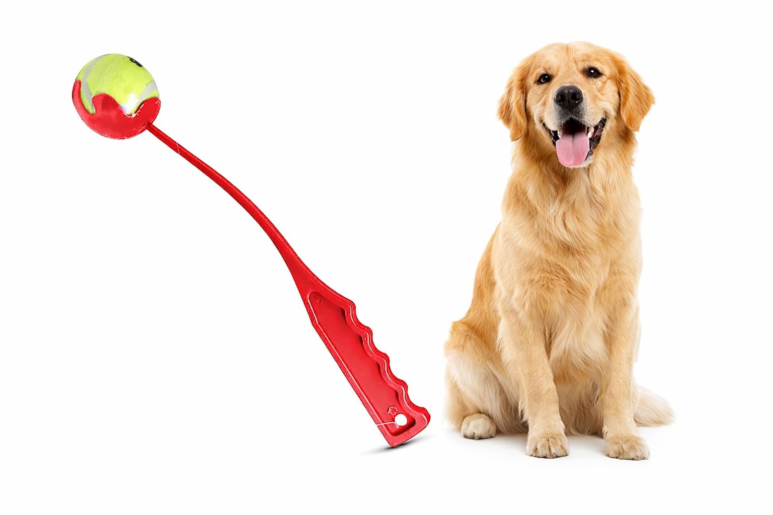 Dog Ball Launcher Tennis Ball Thrower Stick Interactive Pet Training Toy Durable Plastic Fetch Throwing Tool Puppy Exercise High Bounce Hands Free Pickup Long Distance Throw For Small Medium Dogs(1pc)