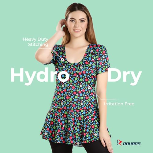 Image of ROVARS Poly Jersy - Printed Swimming Costume for Women Frock Style [Half Sleeves - Half Length - Without Pads]