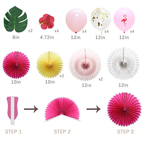 Image of Meiduo Hawaiian Aloha Party Decorations Luau Party Supplies Aloha Pineapple Banner Palm Leaves Silk Hibiscus Flowers Paper Fans Balloons for Adults Baby Shower Tropical Theme Summer Beach Pool Party