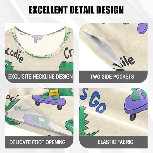 senya Short Sleeve Pajamas Sets Summer Cotton Sleepwear Green Crocodile Skateboard4