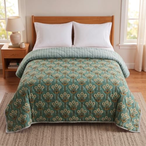 Image of BSB HOME Premium 280 GSM Quilted Comforter, Soft Plush Floral Printed Bedspread, Cozy Warm Reversible Blanket for Bedroom, Elegant Winter Bedding Comforter, 80 x 85 Inches (203 x 215 cm) -Mist Sage