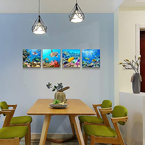 Canvas Wall Art for Living Room- family Bedroom Canvas Pictures Artwork Bathroom Wall Decor- 4 Panels Coral and Sea Fish and Turtles Ocean Theme Stretched and Framed Ready to Hang Modern Home Decor - Image 7
