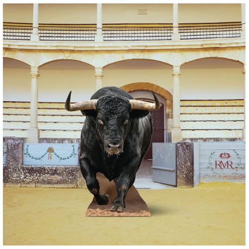 Image of Geelin 5.2 ft Bull Cardboard Cutout Life Size Animal Stand up Western Cowboy Photo Booths Prop Stand-up for Farm Zoo Western Themed Birthday Party Decoration Supplies